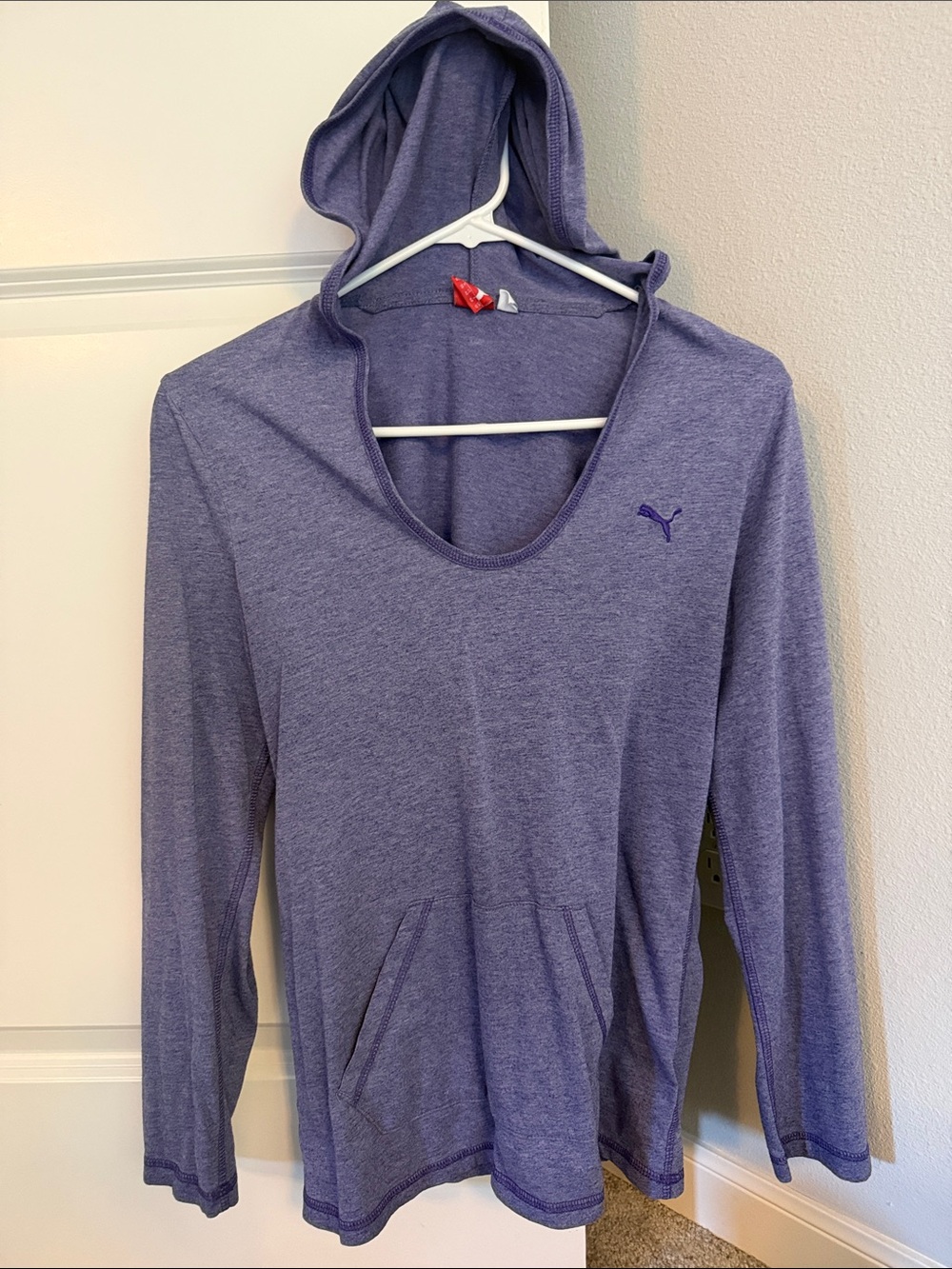 Puma Lavender Scoop-Neck Hoodie with Kangaroo Pocket